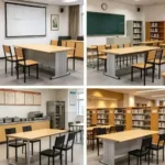 durable classroom desk & chair set with anti corrosion legs, anti collision edges, ideal for students & schools.