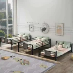 single and double layer iron beds in kindergarten